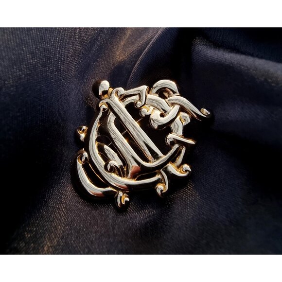 Vintage Authentic CHRISTIAN DIOR Gold Logo Monogram Brooch Pin - Picture 4 of 5
